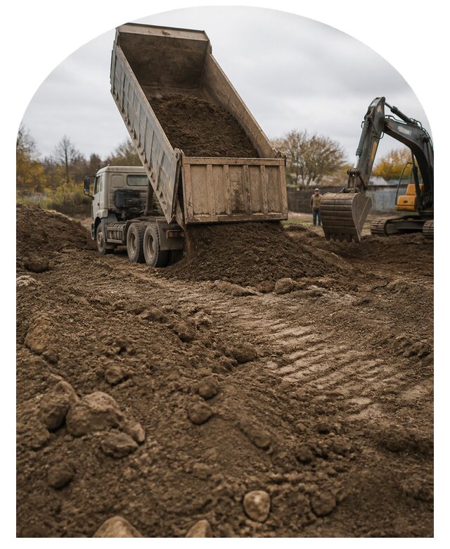 Поднятие участка грунтом для выравнивания рельефа в Кандалакше